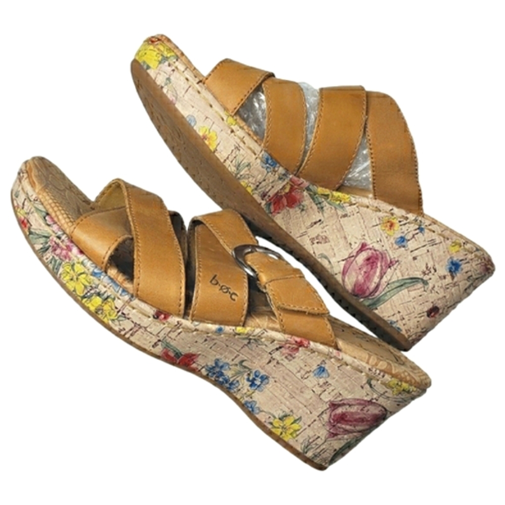Cottagecore Sandals 7 Cush Painted Floral Strappy Wedge Mule BOC BORN Concepts